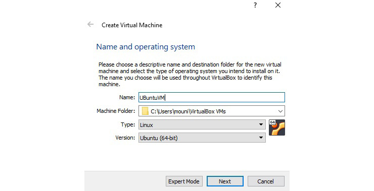 Figure 7.2 – Entering the name and the OS to use
