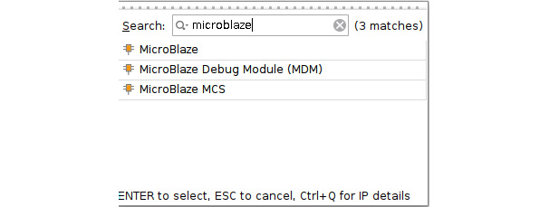 Figure 7.27 – Searching for the MicroBlaze IP in the IP Integrator
