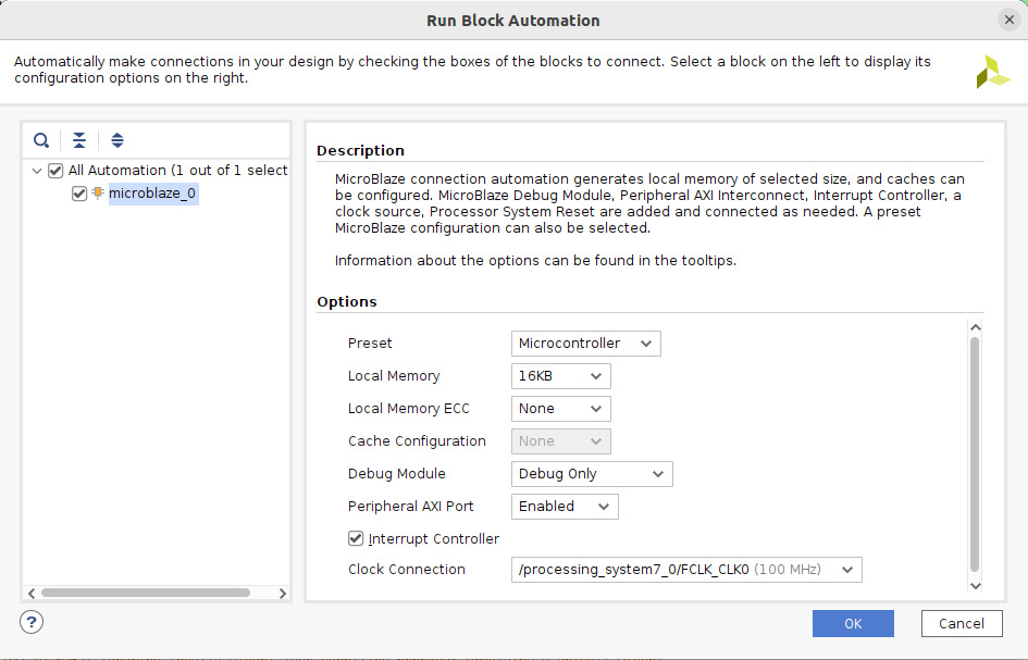 Figure 7.29 – Configuring the MicroBlaze subsystem in the IP Integrator
