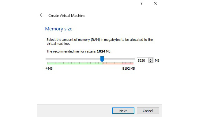 Figure 7.3 – Specifying the memory size of the VM
