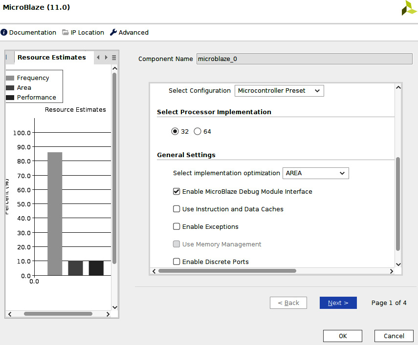 Figure 7.30 – Customizing the MicroBlaze processor for the ETS SoC (window one)
