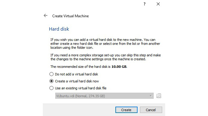 Figure 7.4 – Creating the hard disk for the VM
