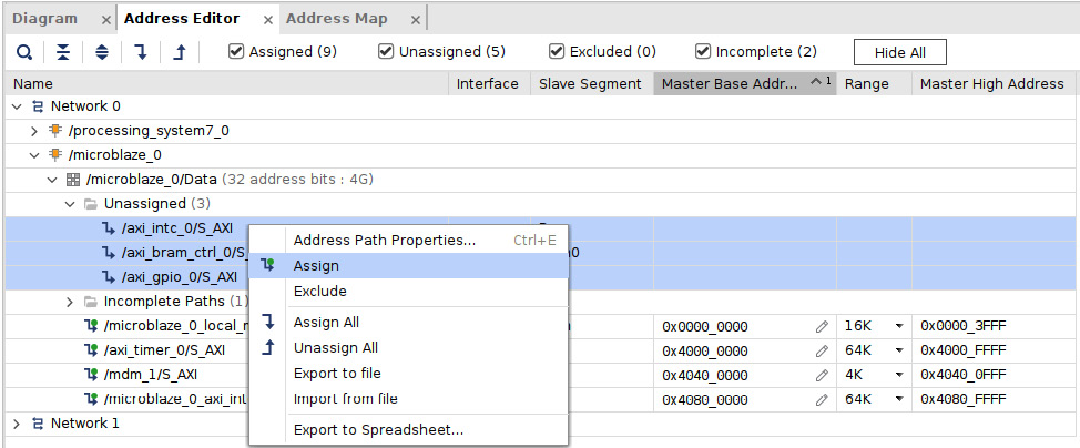 Figure 7.41 – Assigning IPs to the MicroBlaze data side address map region
