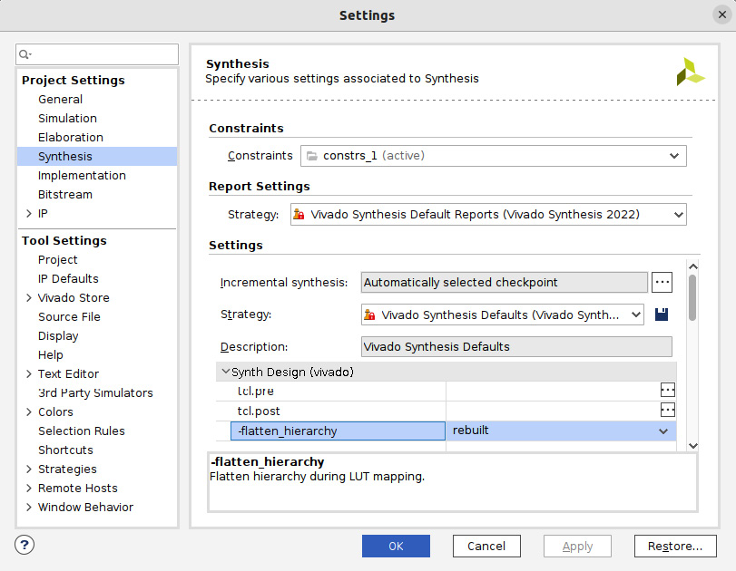 Figure 7.46 – Setting the synthesis constraints for the ETS SoC project
