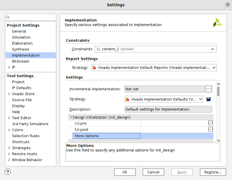 Figure 7.47 – Setting the implementation settings for the ETS SoC project
