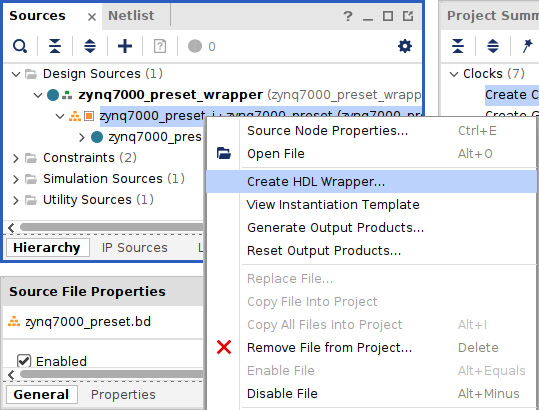 Figure 7.49 – Generating an HDL wrapper for instantiation in a higher level of hierarchy project
