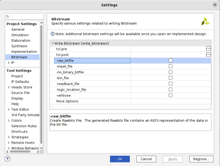 Figure 7.54 – The FPGA bitstream file generation options
