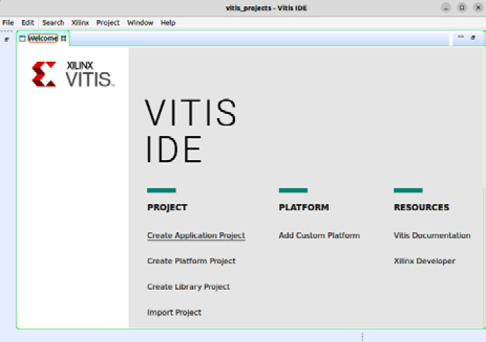 Figure 8.8 – Launching the Create Application Project menu in the Vitis IDE
