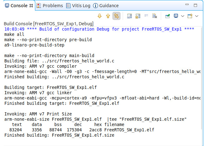 Figure 12.16 – Vitis IDE console showing the FreeRTOS software image being built
