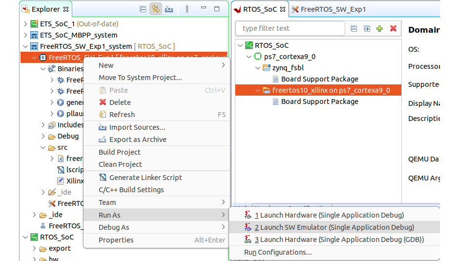 Figure 12.17 – Launching the FreeRTOS application image on the virtual platform in the Vitis IDE
