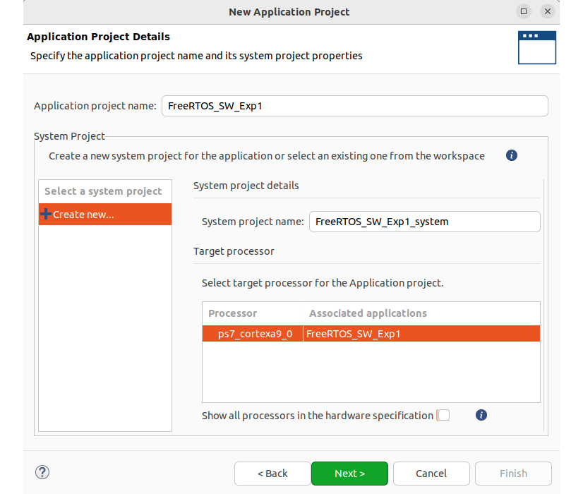 Figure 12.7 – Specifying the new application project name in the Vitis IDE
