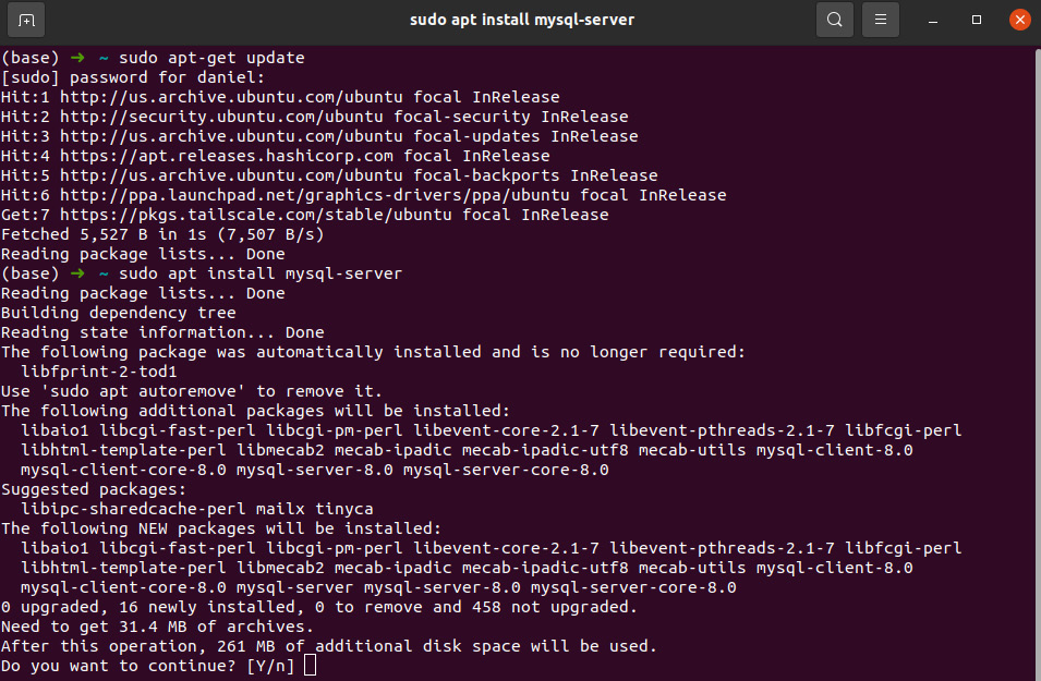 Figure 1.14 – Installing MySQL Server on Ubuntu
