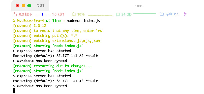 Figure 1.23 – Nodemon automatically restarting the application
