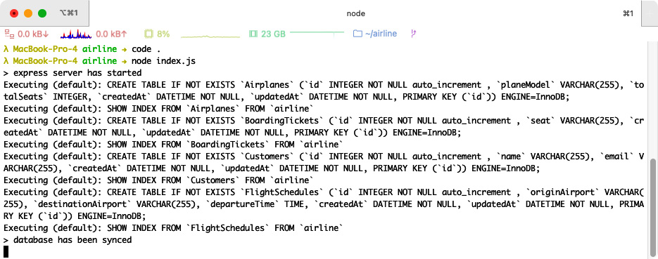 Figure 2.1 – Sequelize’s automatic synchronization
