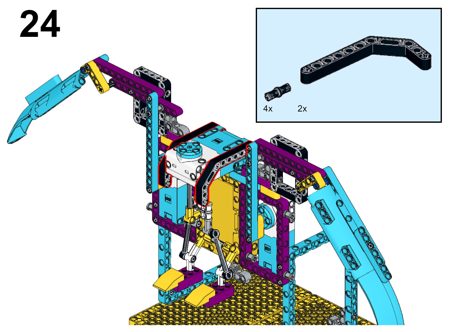 Figure 4.25 – Attaching black liftarms to the sides of the large motor
