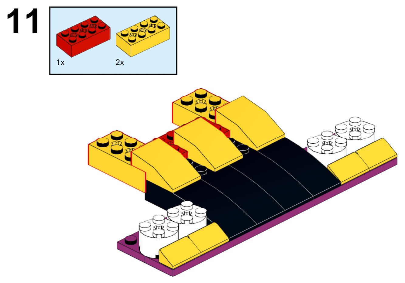 Figure 5.12 – Attaching 2x4 bricks to the underside of the yellow slopes
