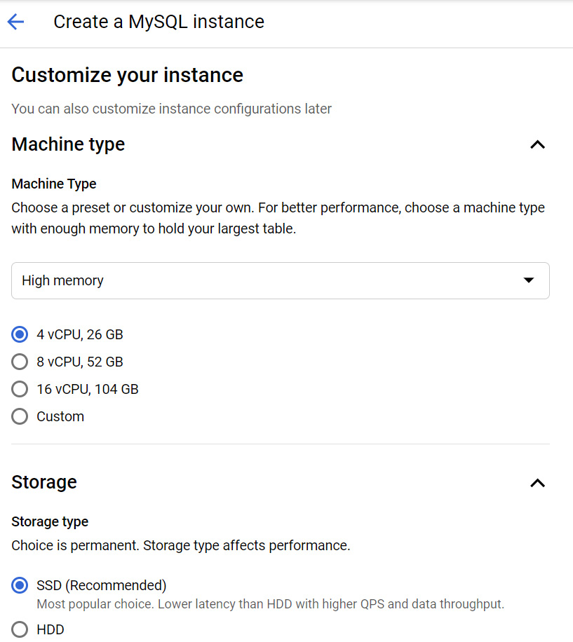 Figure 11.28 – Selecting the machine type and storage
