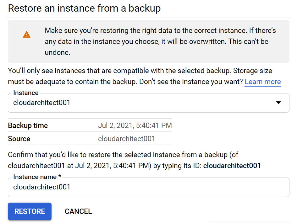 Figure 11.37 – Restoring a backup
