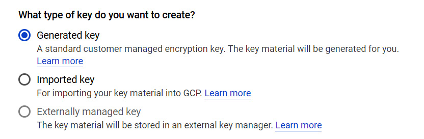 Figure 15.24 – Selecting the type of key
