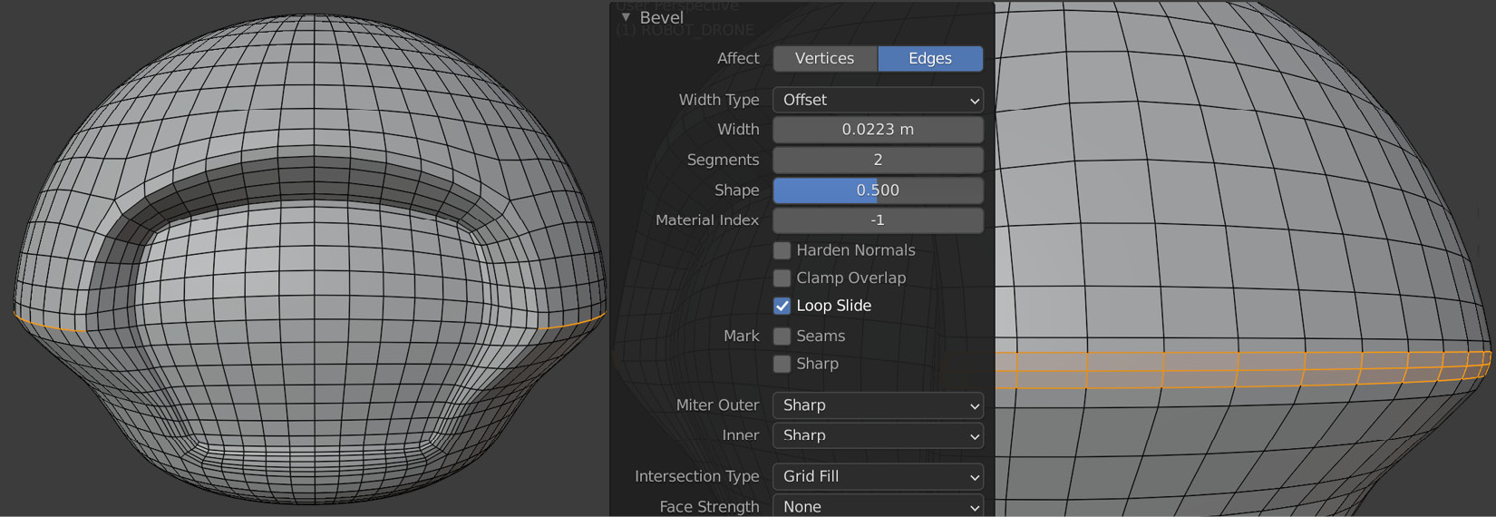 Figure 2.18 – (A) Selecting edges; (B) Adding a bevel
