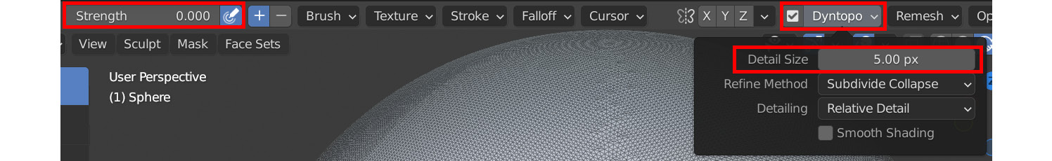 Figure 3.11 – Use these settings to fix surface artifacts with the Dyntopo brush
