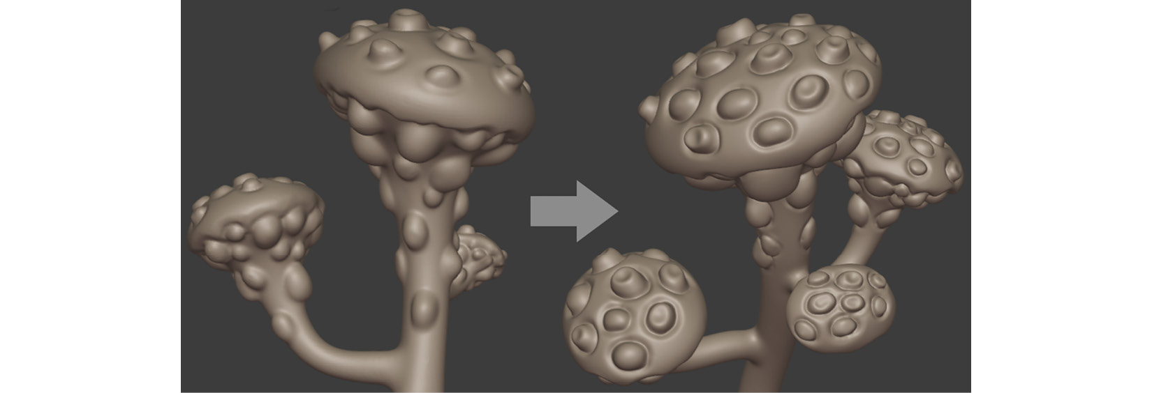 Figure 3.20 – Adding sharp creases with the Draw Sharp brush to the spore nodules
