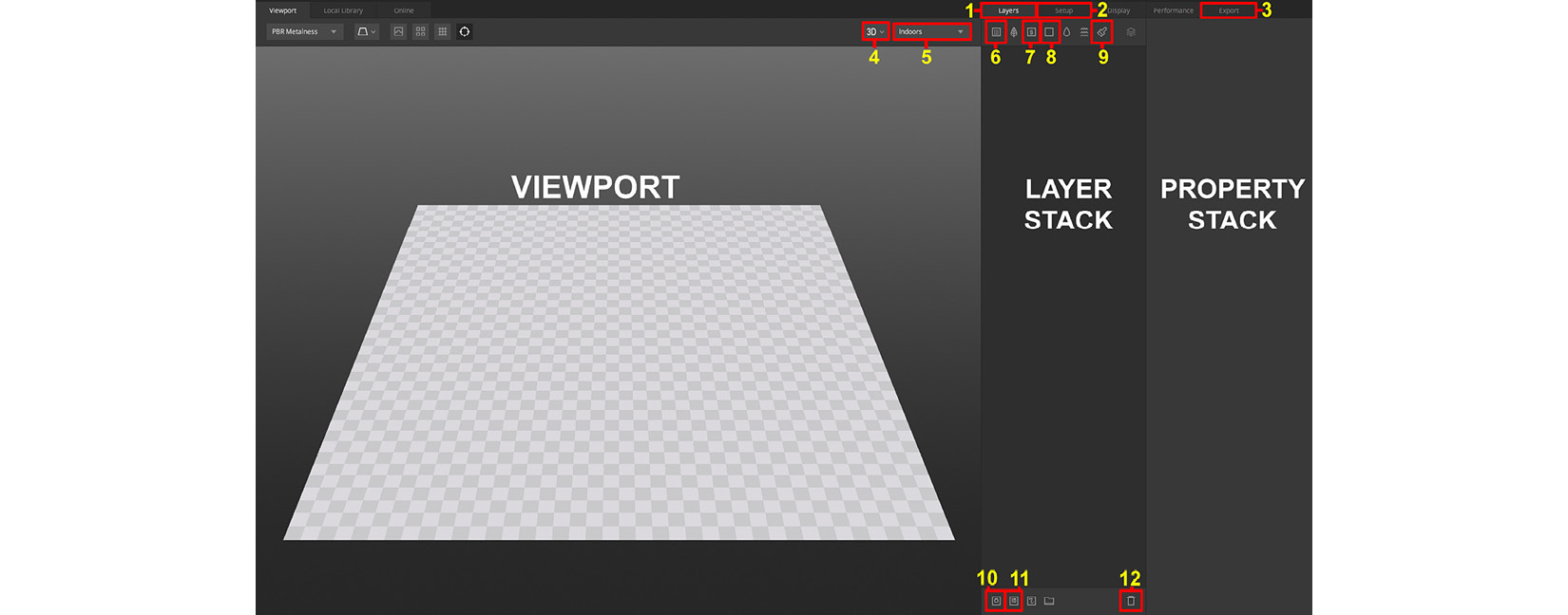 Figure 5.2 – The UI of Quixel Mixer with the 3D plane inside the Viewport
