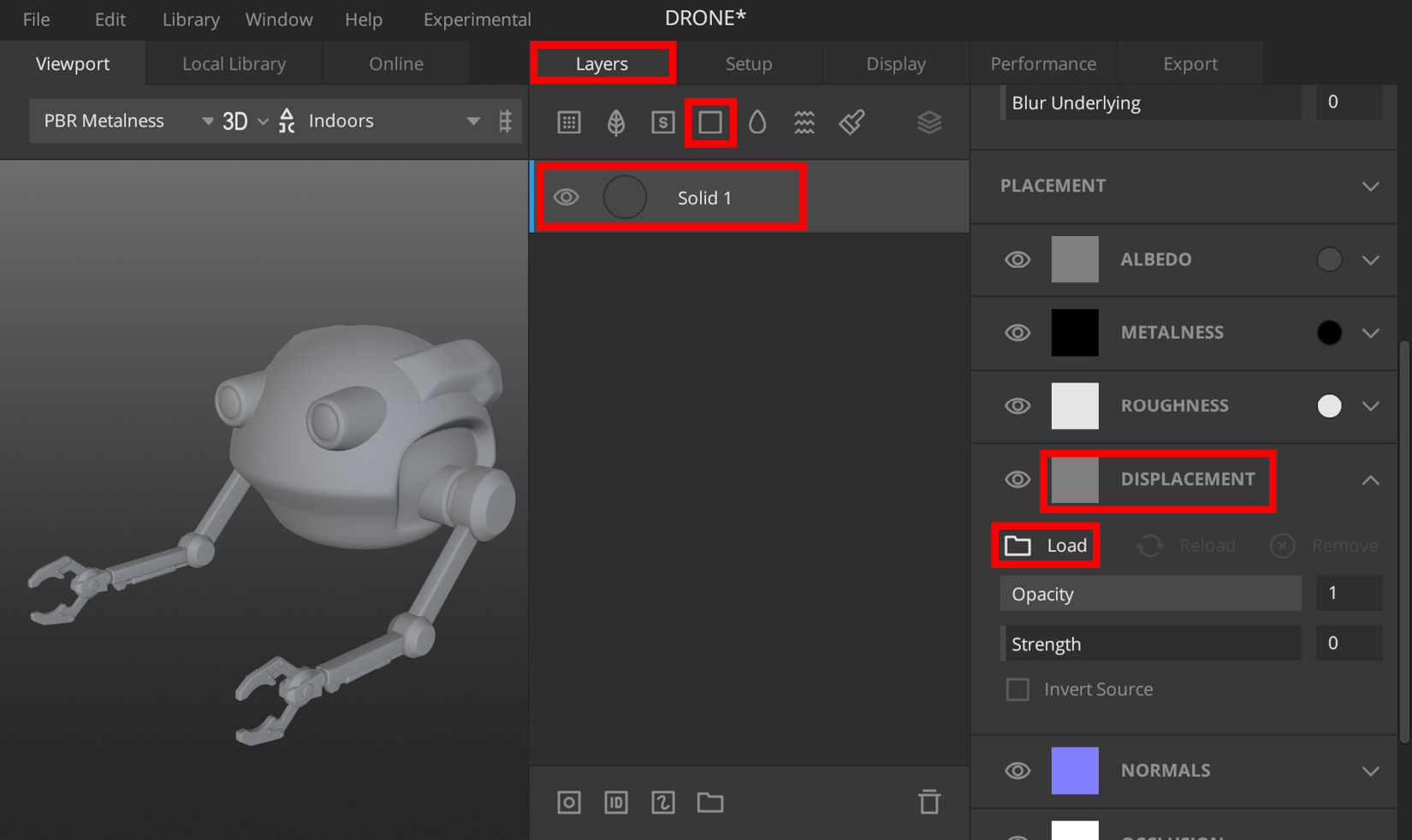 Figure 5.6 – Adding a solid layer and a displacement map
