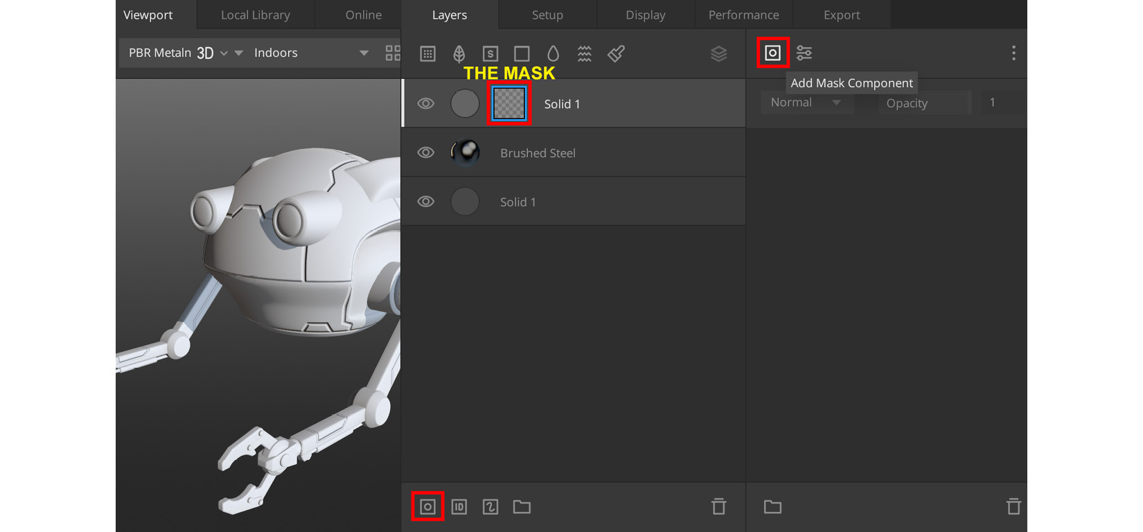 Figure 5.13 – Adding a mask stack to the solid layer, then clicking the highlighted icon to add a mask component to the Property stack
