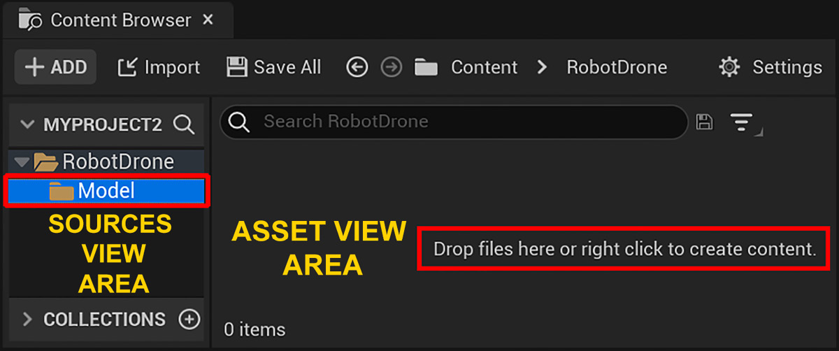 Figure 7.1 – Dragging and dropping your model file onto the asset view area of Content Browser
