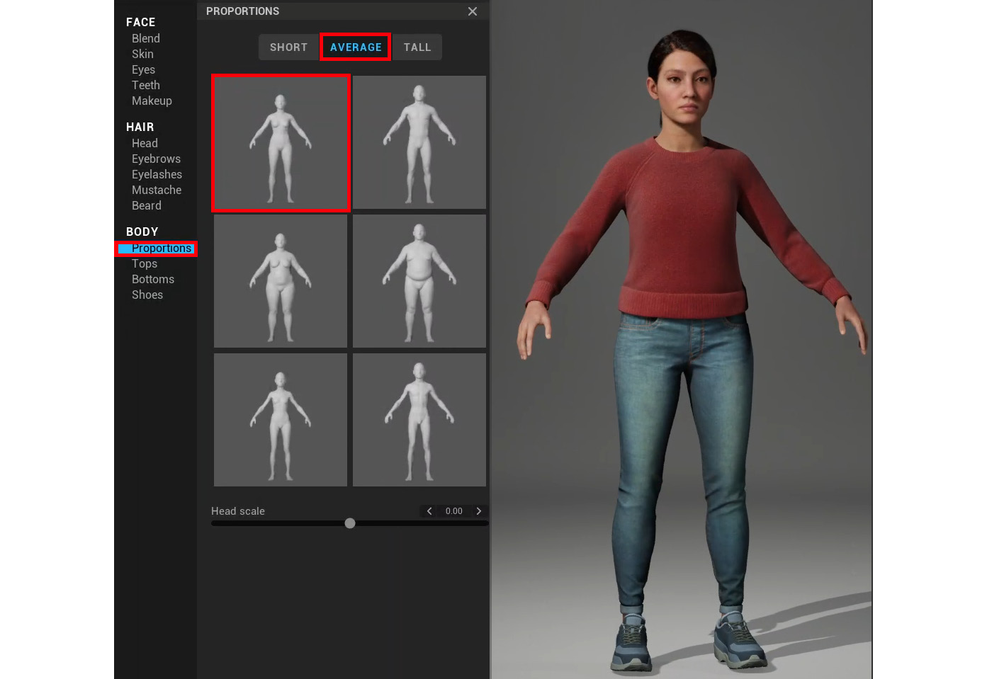 Figure 8.3 – Changing the character's body proportions
