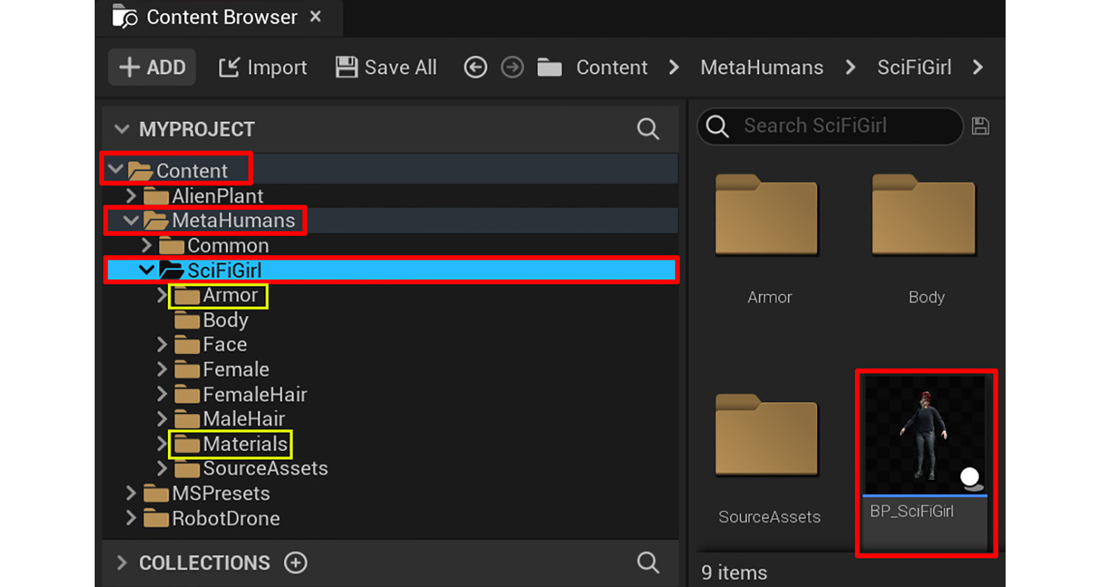 Figure 8.23 – The Content Browser window with the SciFiGirl folder added
