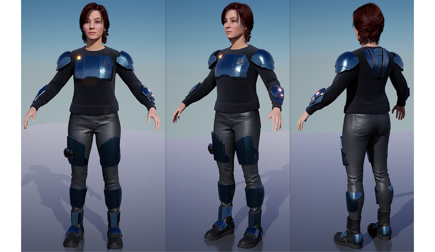 Figure 8.25 – Full figure view of the female sci-fi MetaHuman with her sci-fi armor
