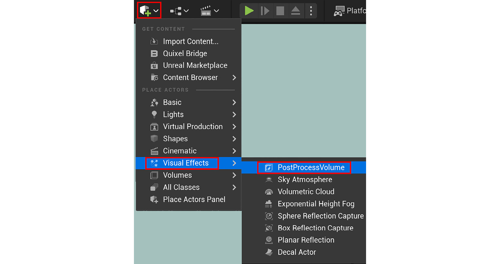 Figure 9.4 – Adding a PostProcessVolume to the scene
