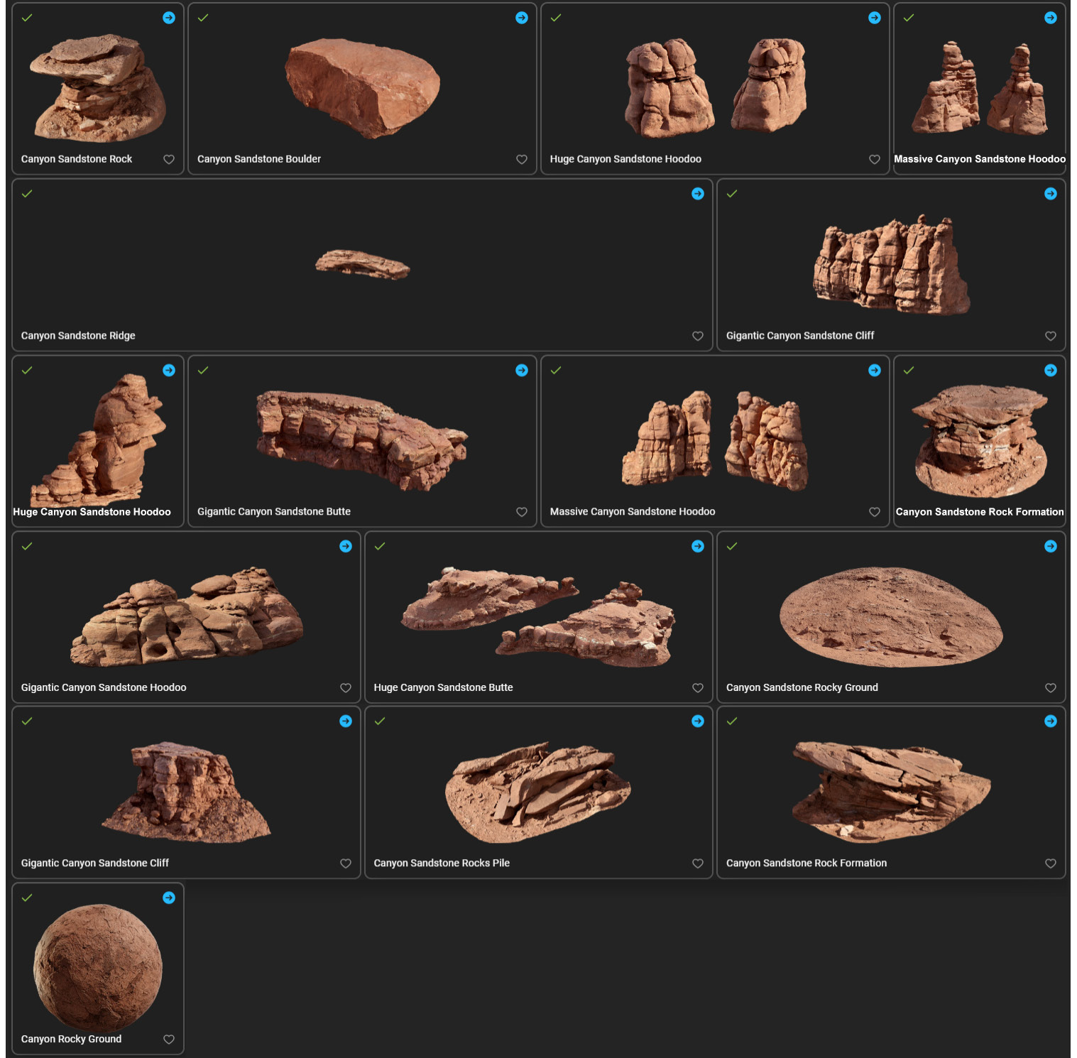 Figure 9.11 – Download all these 3D assets in the Quixel Bridge app
