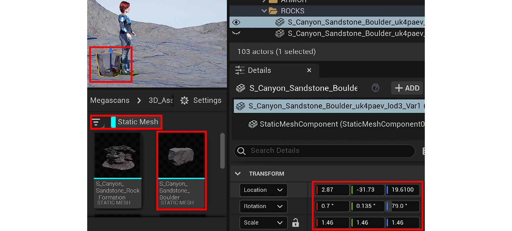 Figure 9.23 – Placing your first rock asset in your 3D movie set
