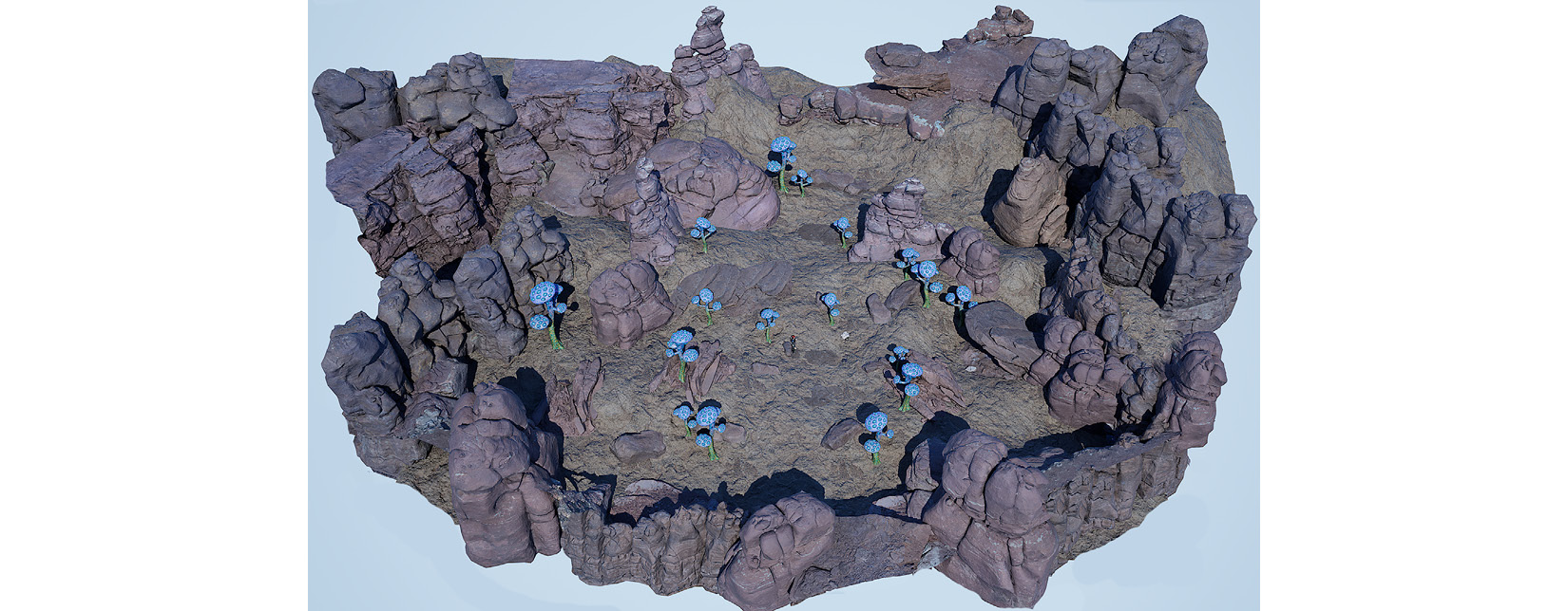 Figure 9.27 – An alternative view of my completed 3D movie set, populated with rock assets and Alien Plant  models
