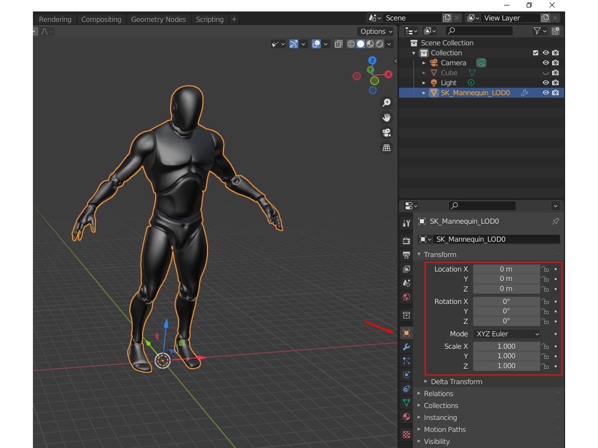 Figure 11.4 – Model positioning at the origin of the 3D scene
