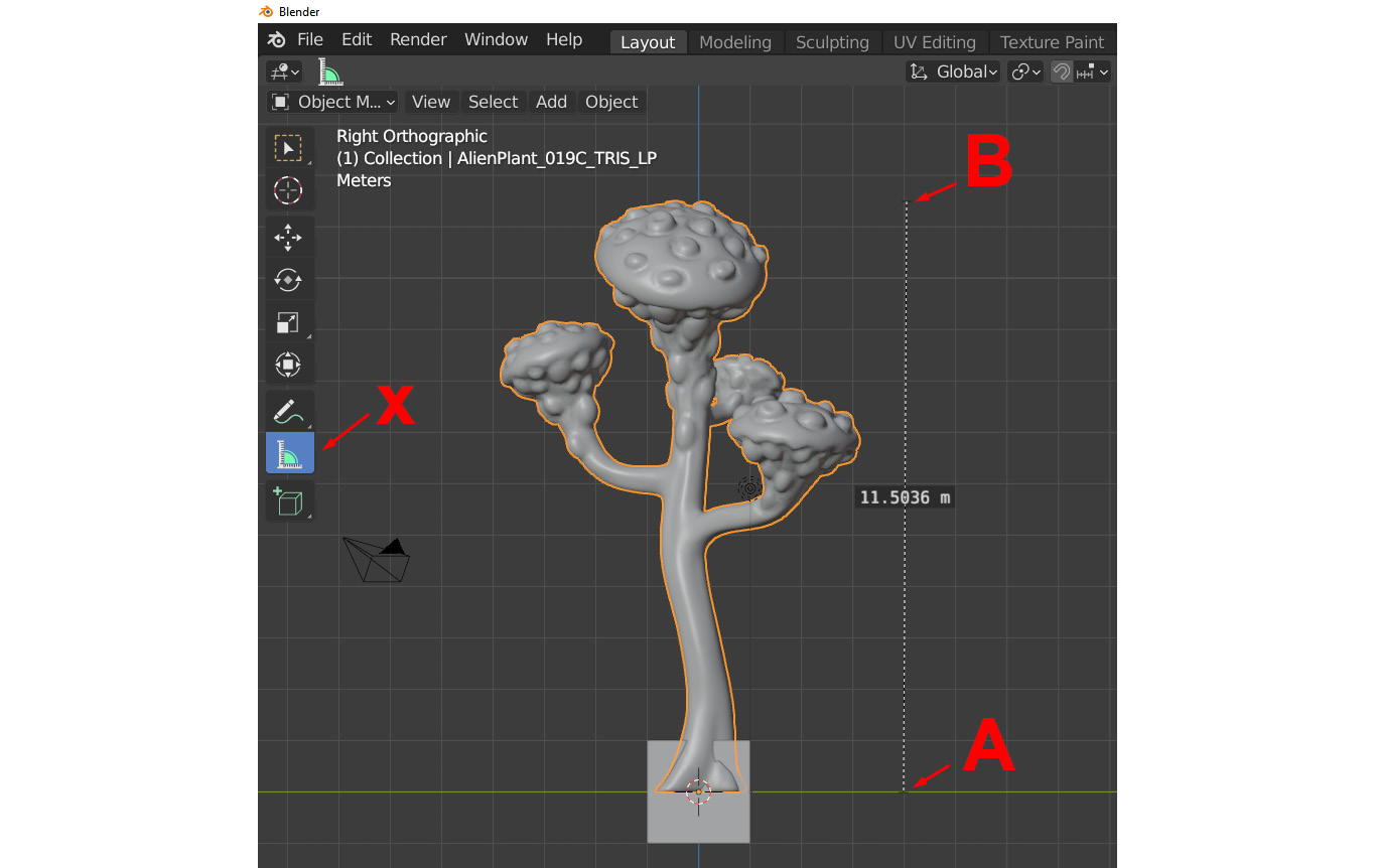 Figure 11.5 – Alien Plant position and scale in Blender
