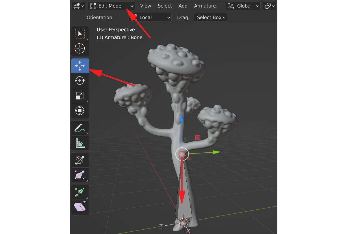 Figure 11.16 – Editing bones in Blender with Edit Mode and the Scale tool
