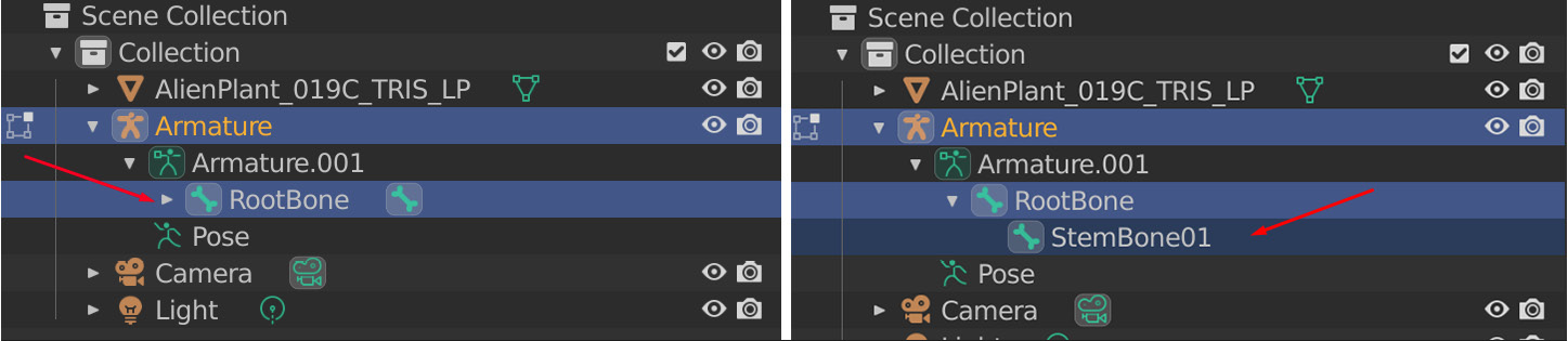 Figure 11.23 – Bones hierarchy displayed in Scene Collection
