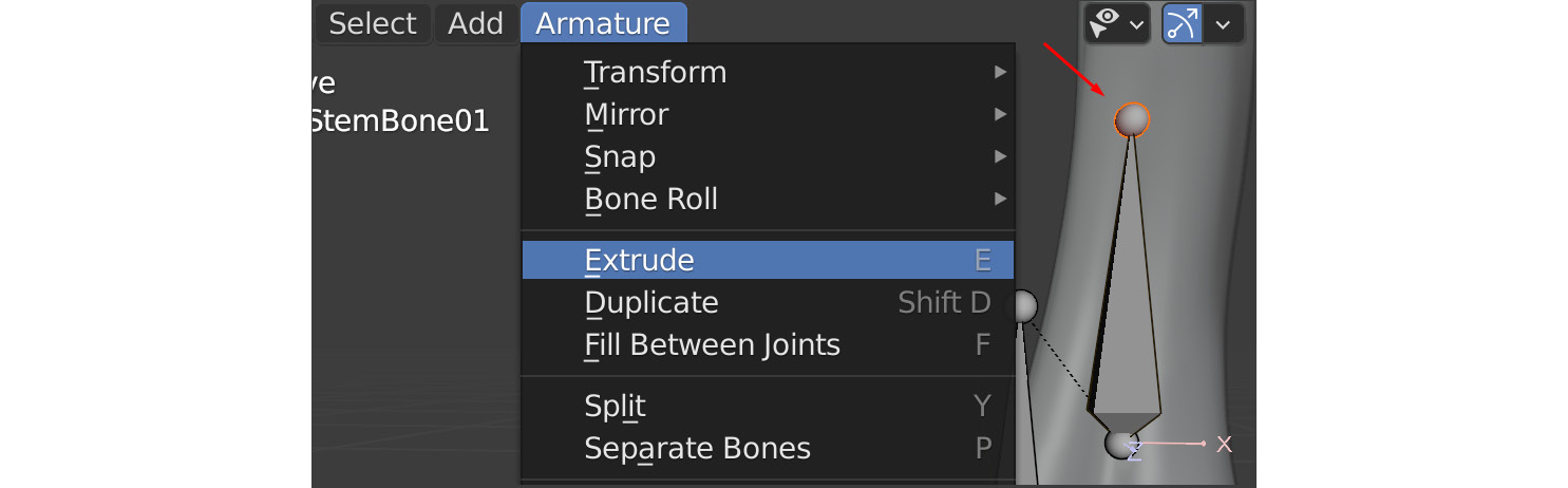 Figure 11.25 – Creating more bones by extruding them
