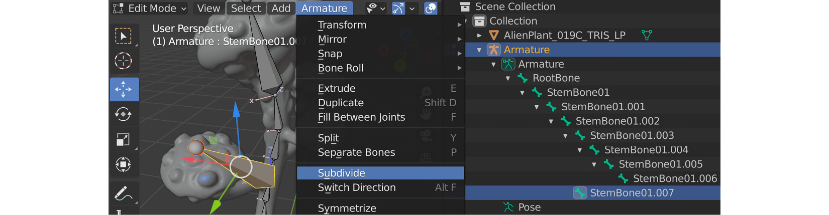 Figure 11.31 – Subdividing a bone
