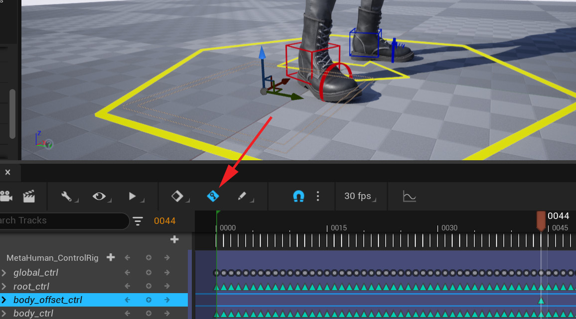 Figure 19.18 – Moving body_ffset_ctrl so that the character's feet are on the ground
