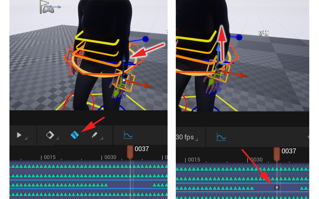 Figure 19.34 – Setting an in-between keyframe to aid the transition
