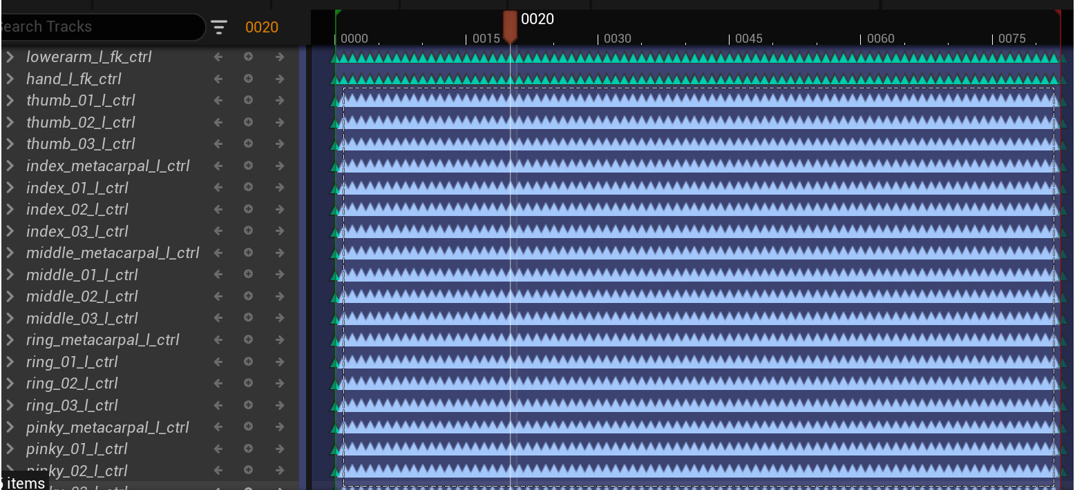 Figure 19.37 – Deleting the finger controller keyframes
