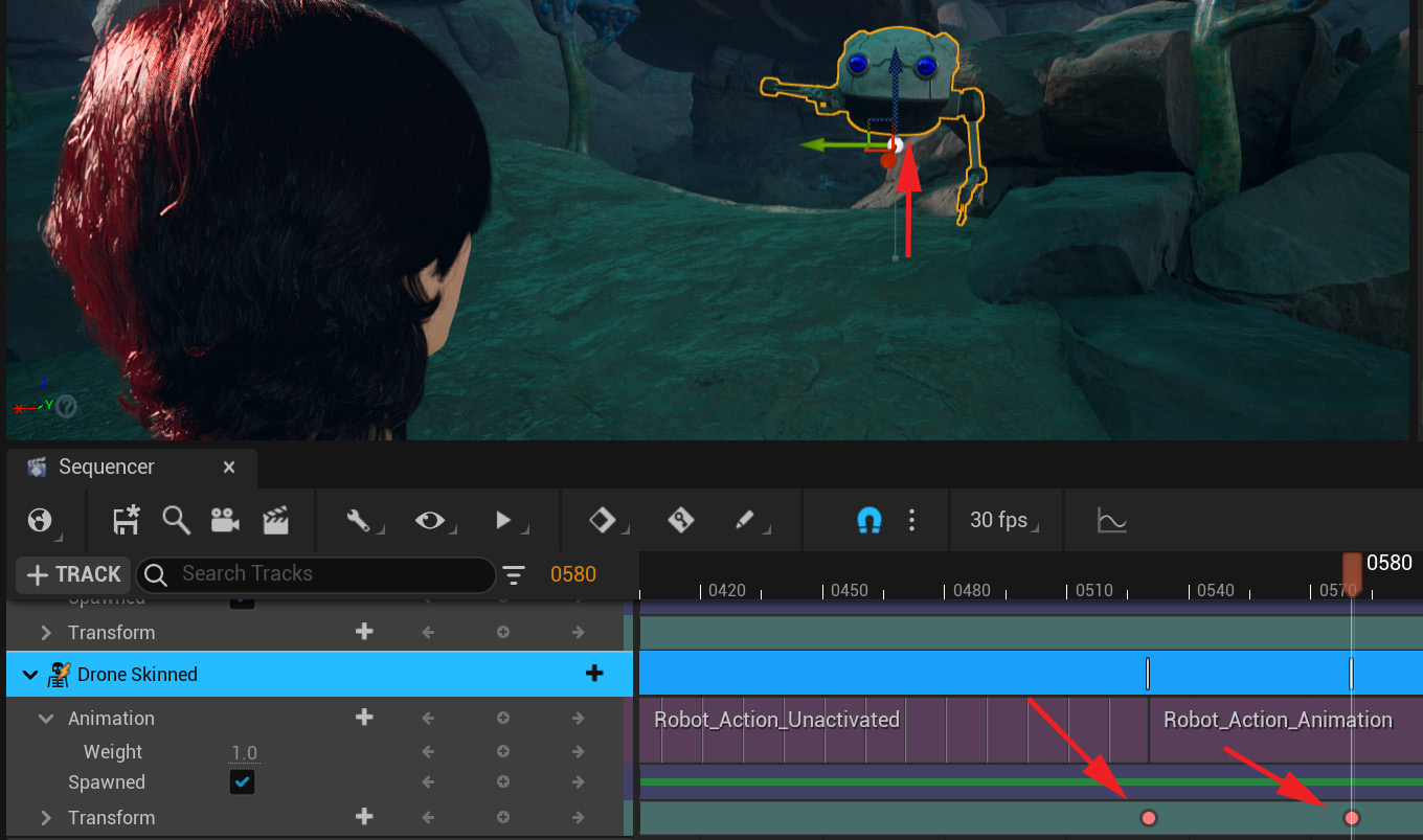Figure 20.42 – Adding an activate action and keyframe position
