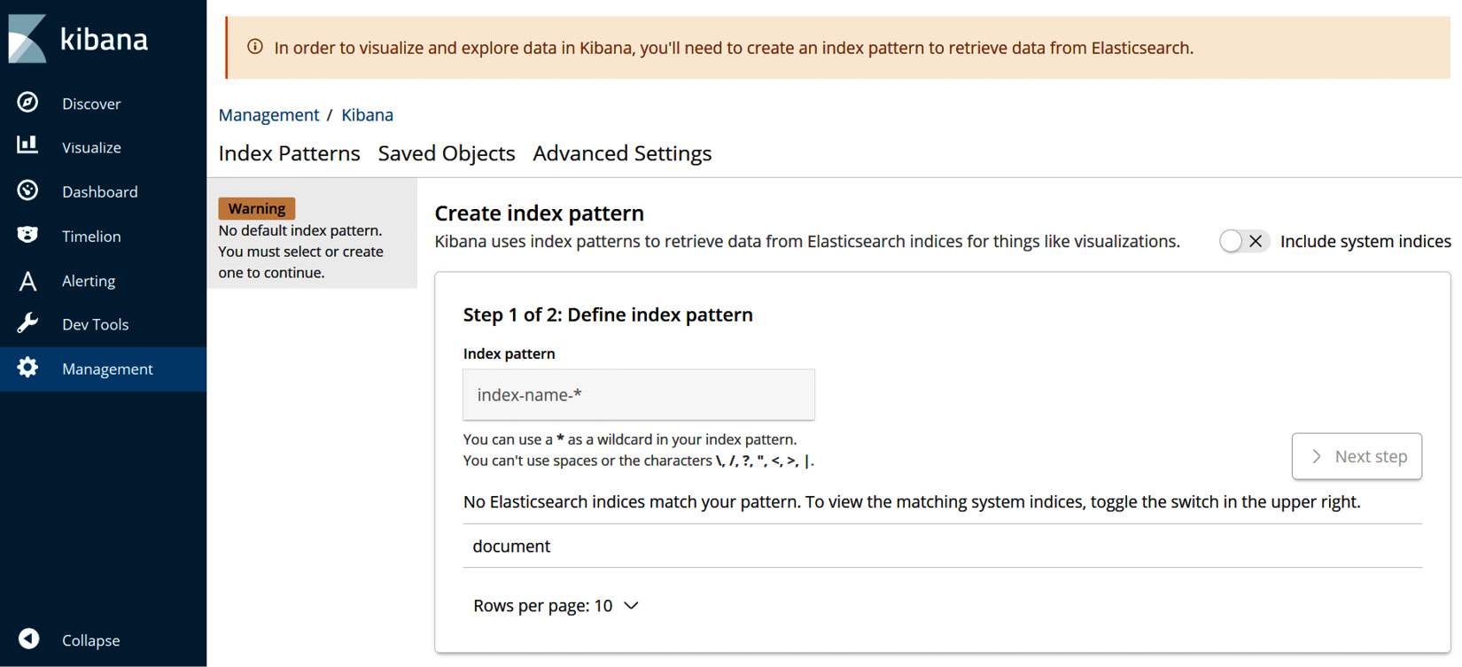 Figure 5.14 – Kibana Create index pattern page