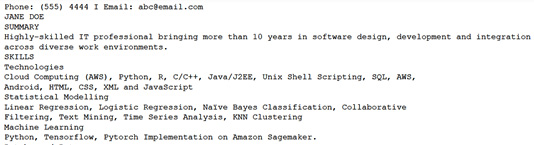 Figure 5.25 – Extracted text response from Amazon Textract for the resume data
