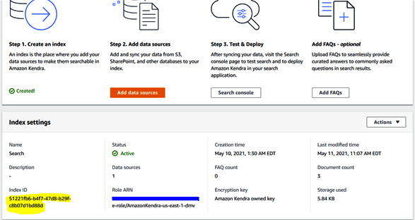 Figure 5.27 – Copying the Kendra index ID from the Kendra console